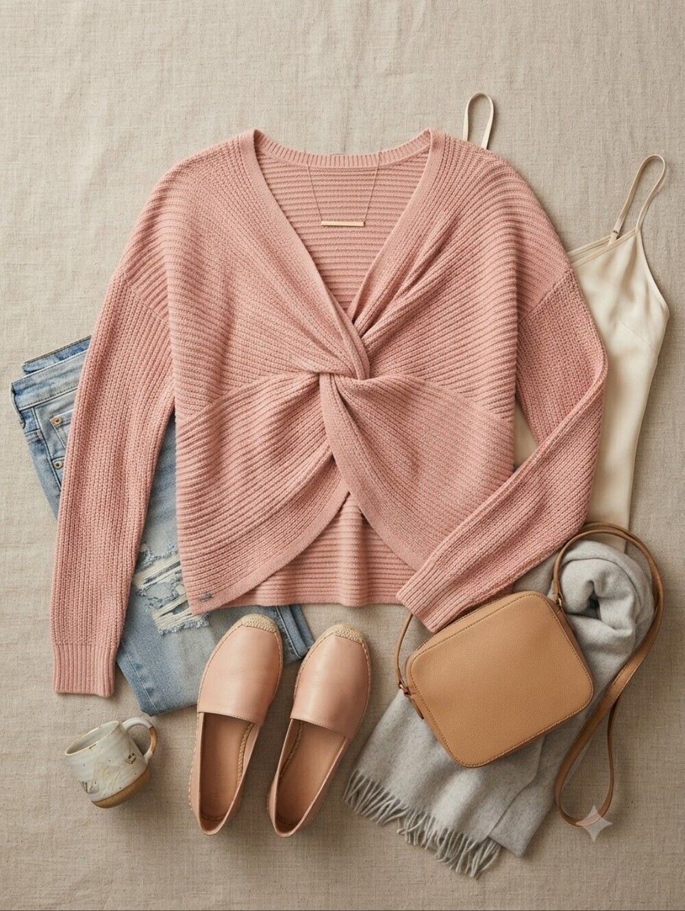Hollister Reversible Pink Twist Knot Knit Sweater